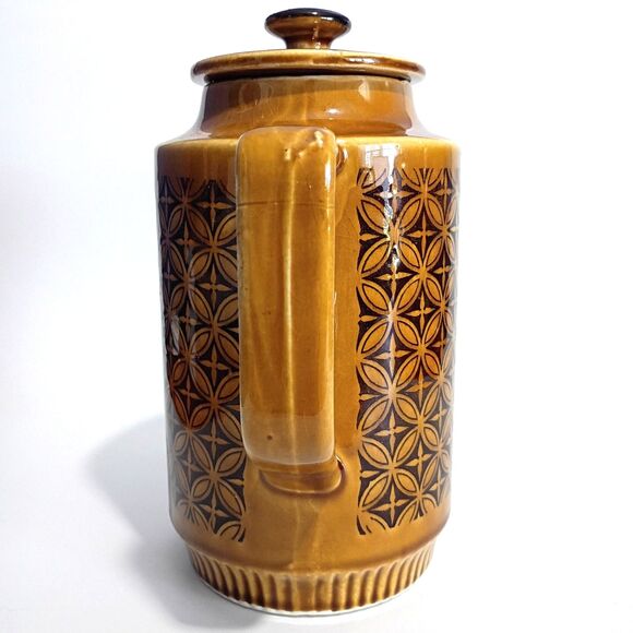 Vintage Brown Geometric Ceramic Coffee Pot / Teapot Made in Japan Lidded Pitcher - Picture 4 of 6